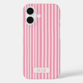 Preppy Roze Streep Monogram iPhone 16 Hoesje (Achterkant)