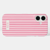 Preppy Roze Streep Monogram iPhone 16 Hoesje (Achterkant (horizontaal))