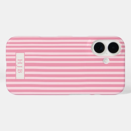 Preppy Roze Streep Monogram iPhone 16 Hoesje (Achterkant (horizontaal))