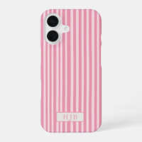 Preppy Roze Streep Monogram Mooie iPhone 16 Hoes