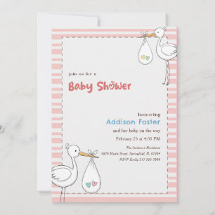 Preppy Roze Streep Ooievaar Meisje Baby Shower Kaart