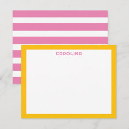 Preppy Roze Strepen & Diep Gele Schattige Meisjesa Notitiekaartje