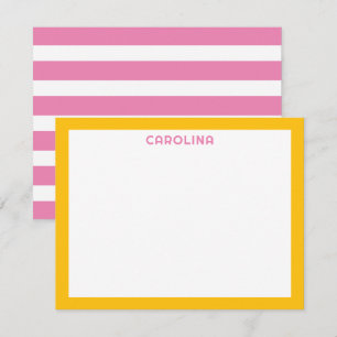 Preppy Roze Strepen & Diep Gele Schattige Meisjesa Notitiekaartje