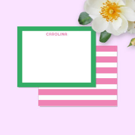 Preppy Roze Strepen & Felgroen Schattig Meisjesach Notitiekaartje