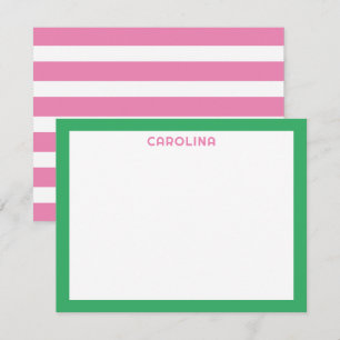 Preppy Roze Strepen & Felgroen Schattig Meisjesach Notitiekaartje