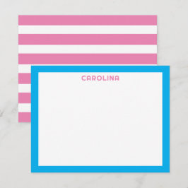 Preppy Roze Strepen & Hemelblauw Mignon Meisjesach Notitiekaartje