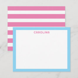 Preppy Roze Strepen & Lichtblauw Mignon Meisjesach Notitiekaartje
