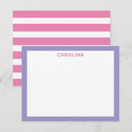 Preppy Roze Strepen & Paarse Mooie Meisjesachtige Notitiekaartje