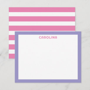 Preppy Roze Strepen & Paarse Mooie Meisjesachtige Notitiekaartje
