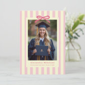 Preppy Roze Strik 2 Foto Afstuderen Kaart (Staand voorkant)
