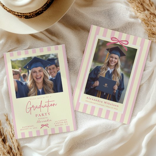 Preppy Roze Strik 2 Foto Afstuderen Kaart