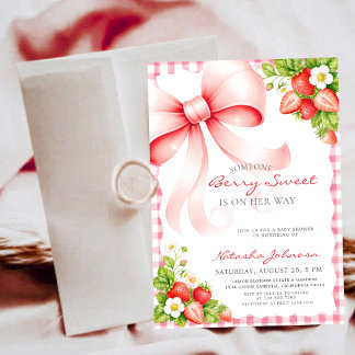 Preppy Roze Strik Berry Zoete Baby Shower Kaart