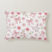 Preppy Roze Strik en Bloemen Accent Kussen (Achterkant)