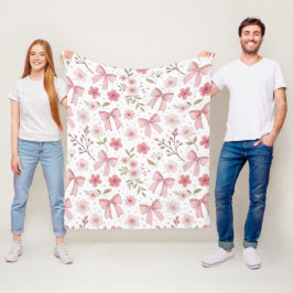 Preppy Roze strik en bloemen Fleece Deken