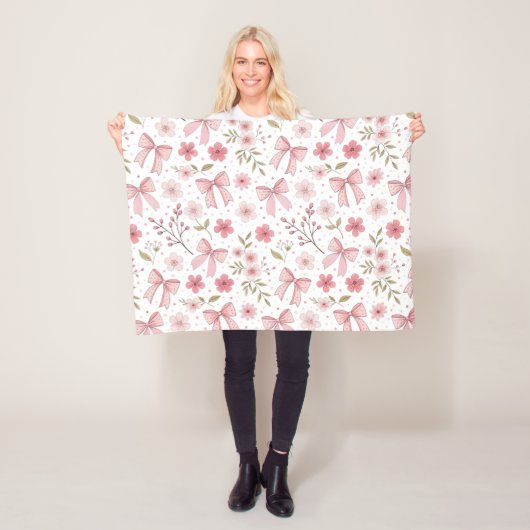 Preppy Roze strik en bloemen Fleece Deken (In situ)