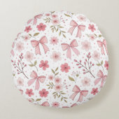 Preppy Roze strik en bloemen Rond Kussen (Voorkant)