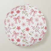 Preppy Roze strik en bloemen Rond Kussen (Achterkant)