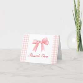 Preppy Roze Strik Gingham Coquette Verjaardag Bedankkaart