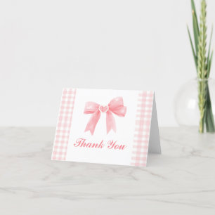 Preppy Roze Strik Gingham Coquette Verjaardag Bedankkaart
