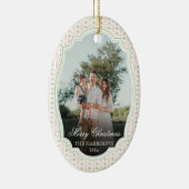 Preppy Roze Strik Kerst Notenkraker 2 foto's Keramisch Ornament (Rechts)