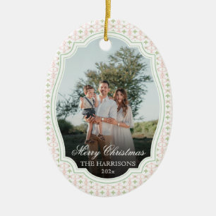 Preppy Roze Strik Kerst Notenkraker 2 foto's Keramisch Ornament