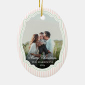 Preppy Roze Strik Kerst Notenkraker 2 foto's Keramisch Ornament (Achterkant)