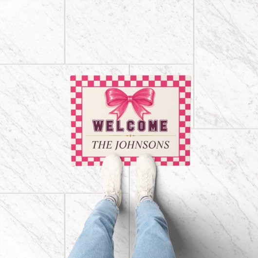 Preppy Roze Strik Lint Welkom Deurmat (Binnen)