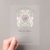 Preppy Roze Strik met Initialen Bruidsfeest Acryl Uitnodigingen (Insitu (Draagbaar))