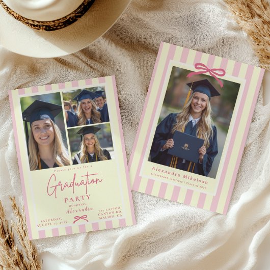 Preppy Roze Strik Voor Foto Afstuderen Kaart