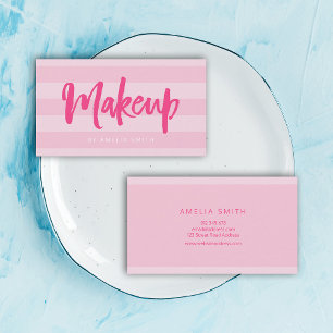 Preppy roze stripes penseel Script Makeup Visitekaartje