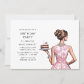 Preppy roze tegel verjaardagsfeestje kaart (Voorkant)