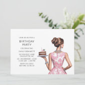 Preppy roze tegel verjaardagsfeestje kaart (Staand voorkant)
