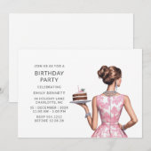 Preppy roze tegel verjaardagsfeestje kaart (Voorkant / Achterkant)