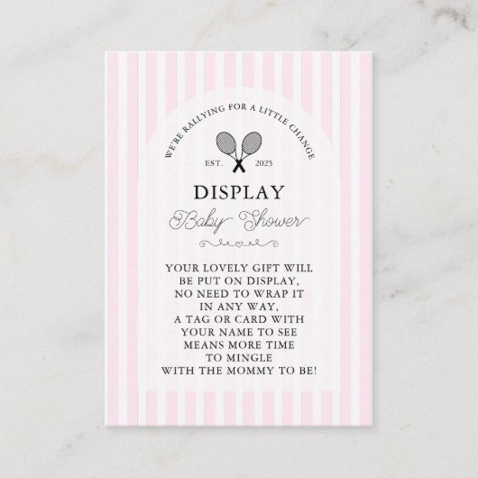 Preppy Roze Tennis Geschenken op Display Baby show Informatiekaartje (Voorkant)