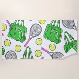 Preppy roze tennisracket groen patroon strandlaken