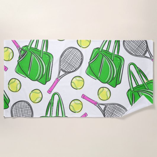 Preppy roze tennisracket groen patroon strandlaken (Voorkant)
