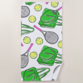 Preppy roze tennisracket groen patroon strandlaken (Voorkant)