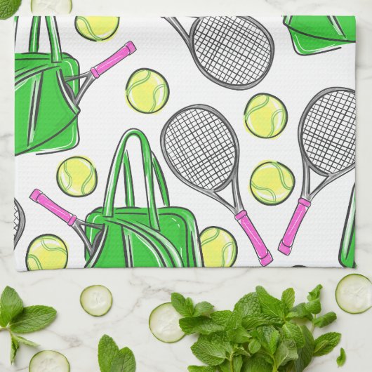 Preppy roze tennisracket groen patroon theedoek (Gevouwen)
