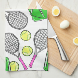 Preppy roze tennisracket groen patroon theedoek