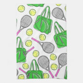 Preppy roze tennisracket groen patroon theedoek (Verticaal)