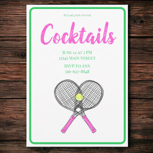 Preppy roze tennisrackets cocktailparty kaart