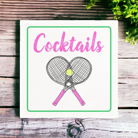 Preppy roze tennisrackets cocktailparty servet