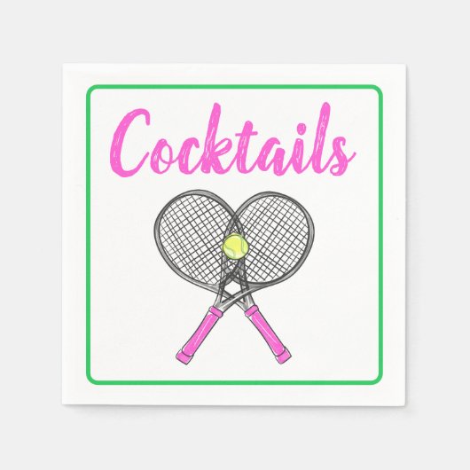 Preppy roze tennisrackets cocktailparty servet (Voorkant)