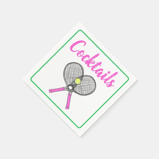 Preppy roze tennisrackets cocktailparty servet (Hoek)