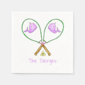 Preppy Roze Tennisrackets met Walvis Hoesjes Servet (Voorkant)