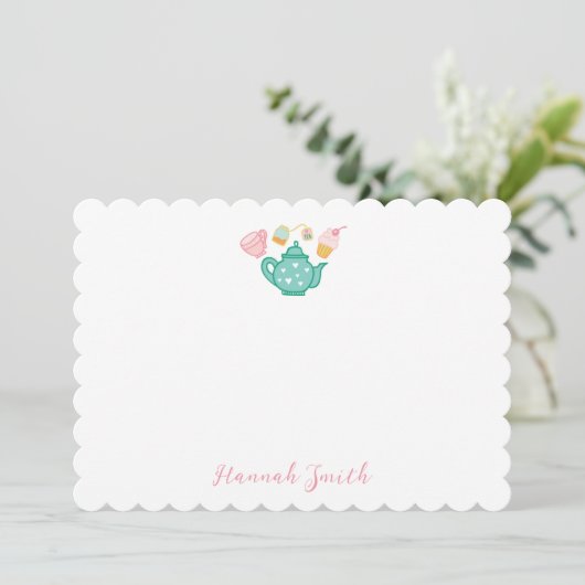 Preppy Roze Thee Set Stationery Notitiekaarten (Staand voorkant)