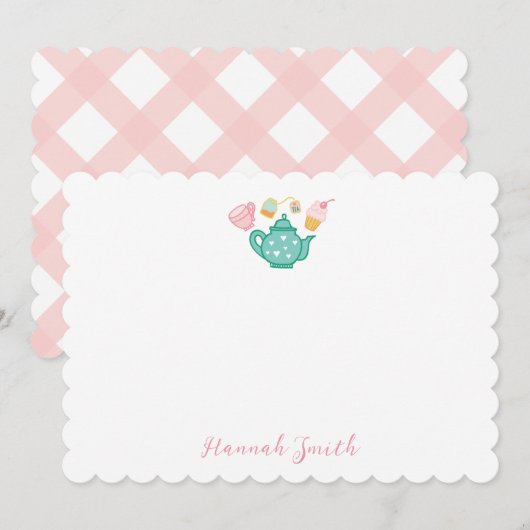 Preppy Roze Thee Set Stationery Notitiekaarten (Voorkant / Achterkant)