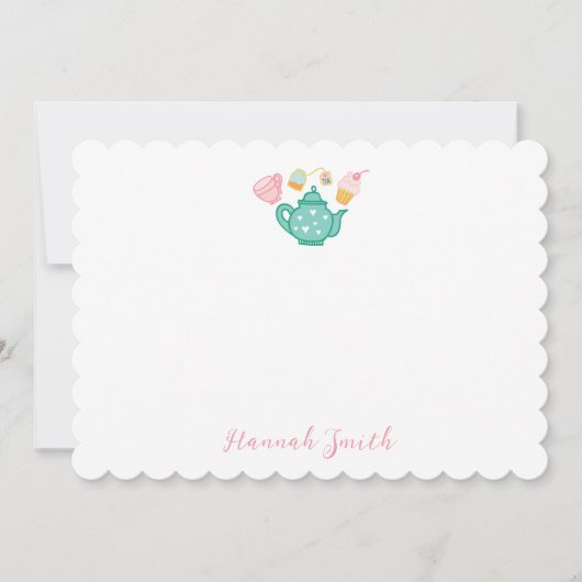 Preppy Roze Thee Set Stationery Notitiekaarten (Voorkant)
