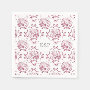 Preppy Roze Toile Hortensia Bow met Naam Servet