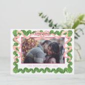 Preppy Roze Topiary Tuin Kerstmis Foto Feestdagenkaart (Staand voorkant)